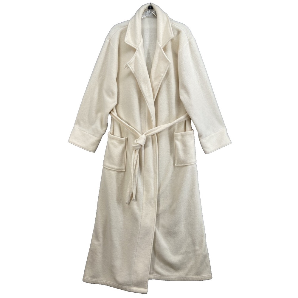 LL Bean Fleece Robe Womens Large Cream Heavyweight Center‎ Tie Warm Long Length